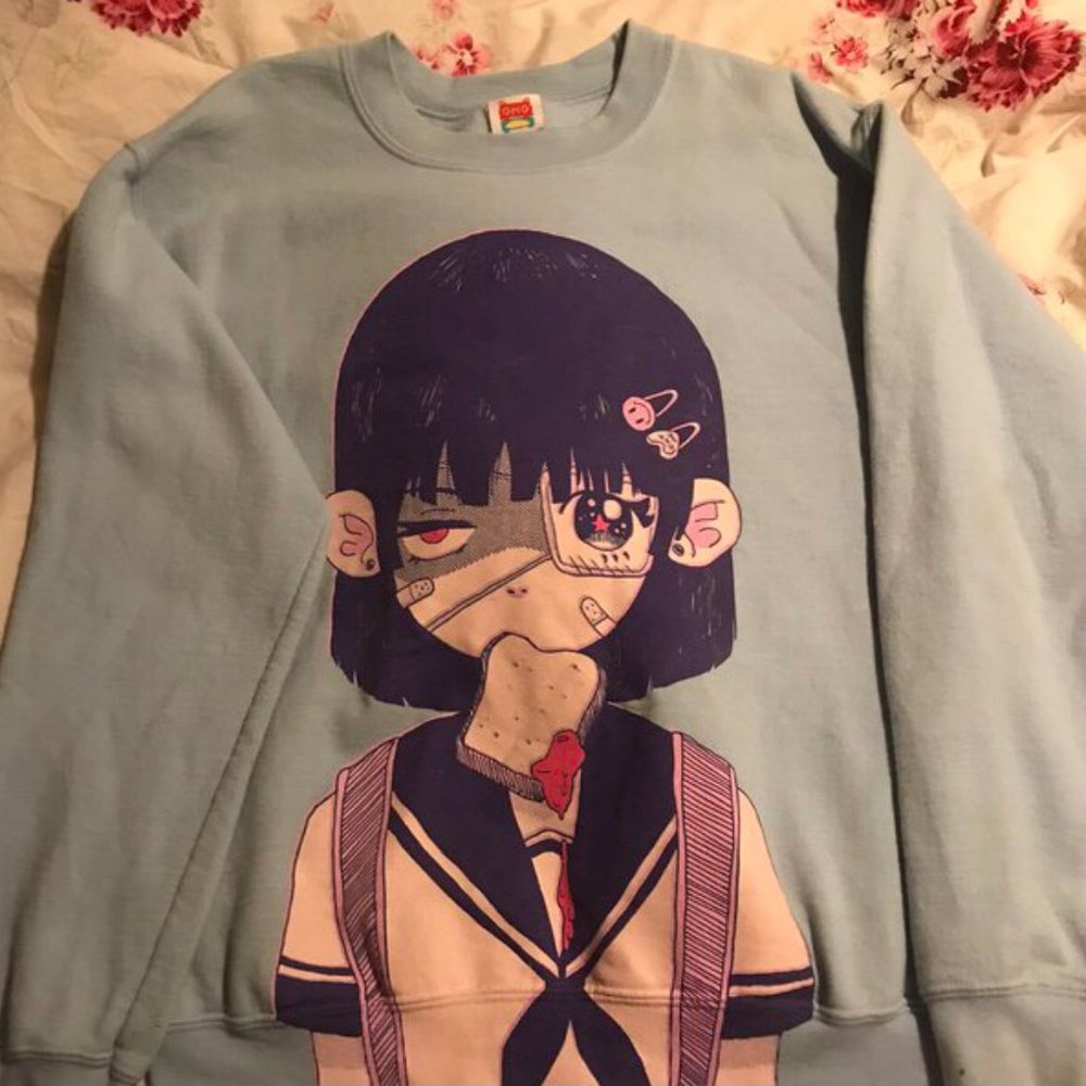 Omocat Toast Girl Anime Sweater Size Small
